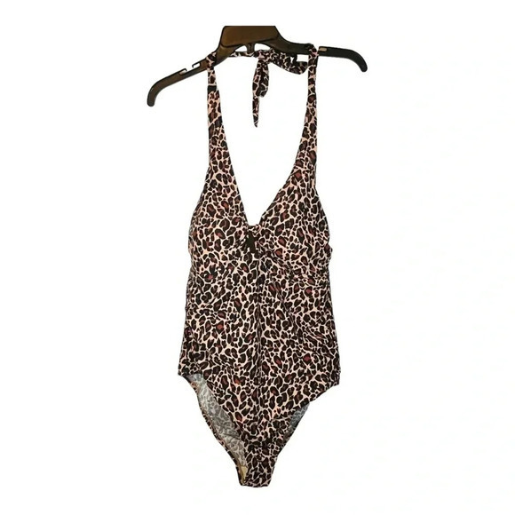 Kona Sol‎ Leopard Animal Print Halter One Piece Swimsuit Women's Plus Size 18W - Picture 3 of 11
